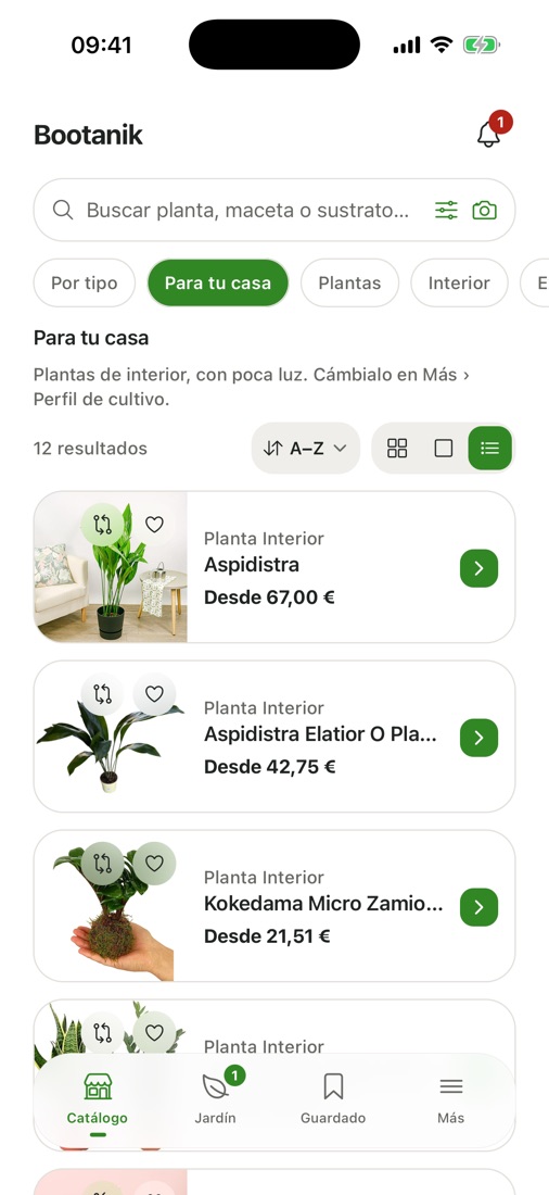 Catálogo filtrado para interior con poca luz